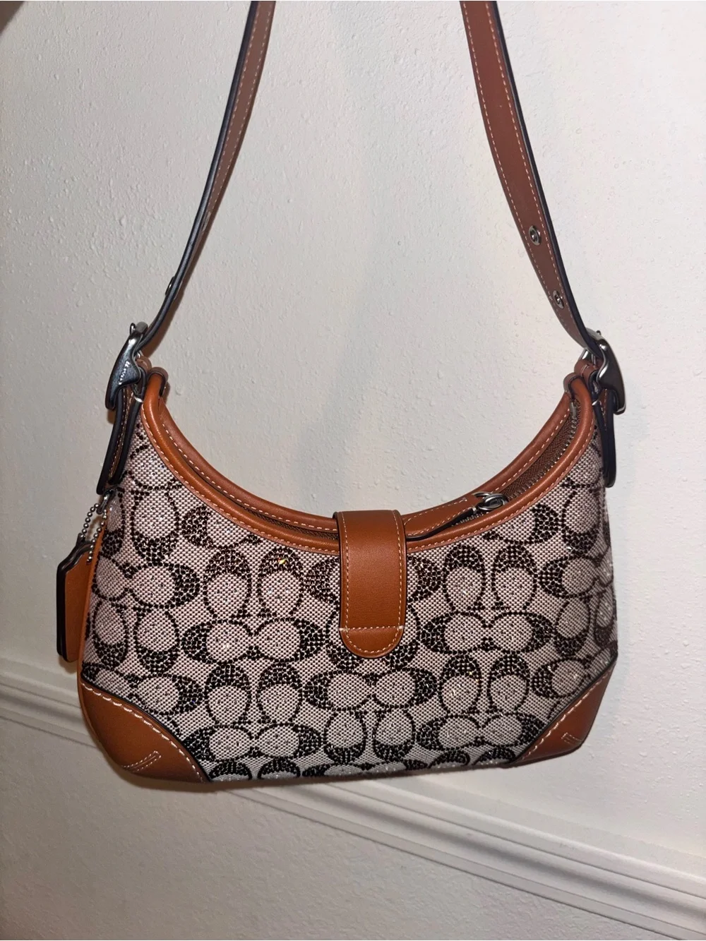 Coach Beige & Brown Signature Jacquard Shoulder Bag